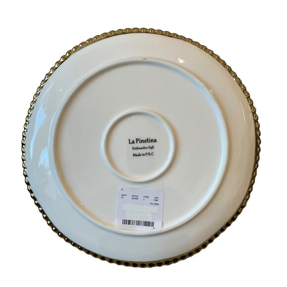 LA PINETINA Ceramic Appetizer Plates 8.5in Set of 4 White Gold Beaded Rim NEW - Picture 6 of 9